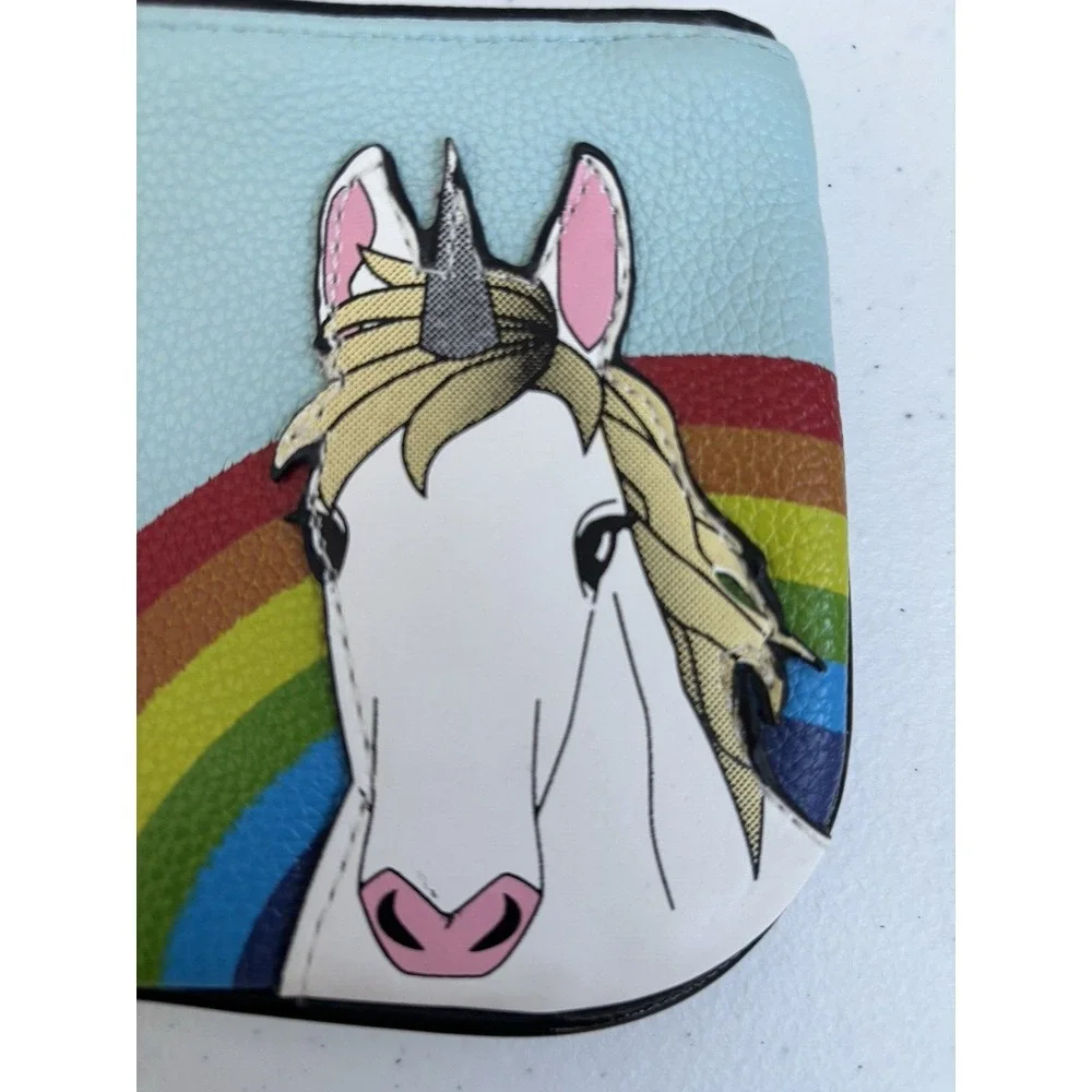Sleepyville Critters Light Blue Rainbow‎ Unicorn Zipper Handbag with Wrist Strap